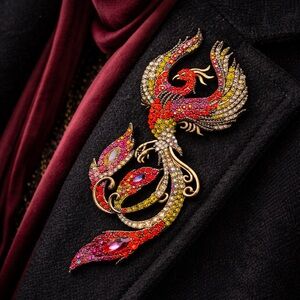 Ornate Phoenix Rhinestone Brooch – Multicolor Statement Pin